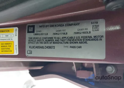 2020 Chevrolet Spark Fwd Ls Manual from USA, damaged, VIN KL8CA6SA8LC409572